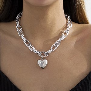 Colar Feminino Coração Folheado Luxo