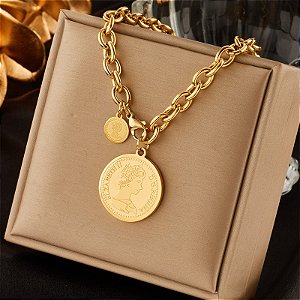 Colar Feminino Pingente Medalha