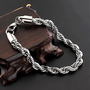 Pulseira Aço Inox 5 mm Luxo Trançada