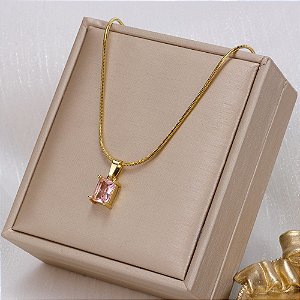 Colar Corrente com Pingente de Pedra Zircônia Folheado a Ouro 18K