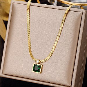 Colar com Pingente Pedra Zircônia Folheado a Ouro 18K