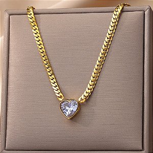 Colar com Pingente Pedra Zircônia Folheado a Ouro 18K