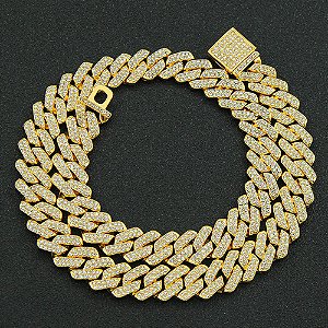 Corrente Masculina Dourada Cravejada - 14 MM