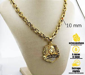 Corrente Masculina Banhada a Ouro Jesus + Pingente Medalha