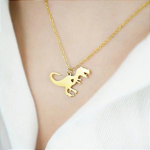 Colar Dourado Personagem Tiranossauro Rex Jurassic