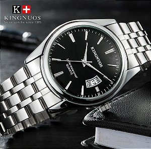 Relógio Masculino Pulseira em Aço Prata King Quartzo Calendário