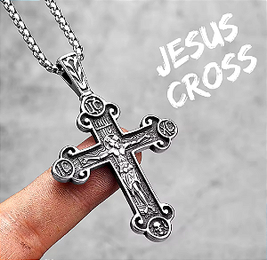 Corrente Cruz Jesus Cristo Crucificado Pingente Aço Inox INRI