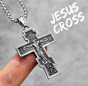 Corrente Cruz Jesus Cristo Crucificado Pingente Aço Inox Cruz Ortodoxa