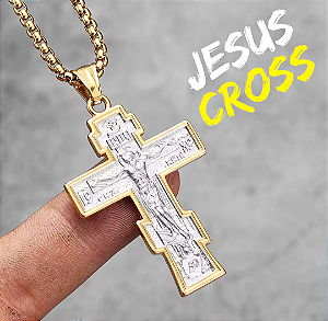 Corrente Cruz Jesus Cristo Crucificado Pingente Aço Inox Cruz Ortodoxa