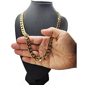 Corrente Masculina Banhada a Ouro 12 mm x 60 cm - Cordão Grummet