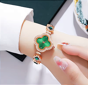 Relógio Feminino Luxo Flor de Jade