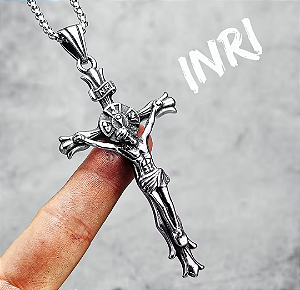 Corrente Cruz Jesus Cristo Crucificado Pingente Aço Inox