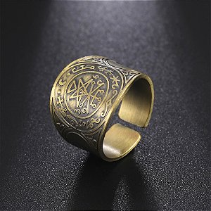 Anel Esotérico Masculino / Unissex – Símbolo Alquímico de Proteção e Poder