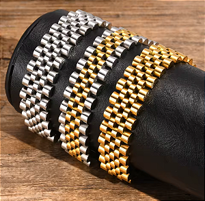 Pulseira Masculina em Aço Inoxidável Dourada e Prateada À Prova d'Água Hipoalergênica