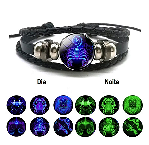 Pulseira Unissex Signo Que Brilha No Escuro - Astrologia Horóscopo Ajustável Couro Sintético Frete Grátis Brasil