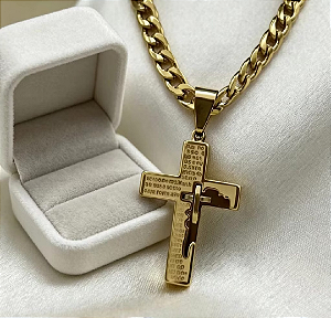 Corrente Masculina Banhada a Ouro + Pingente Cruz