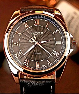 Relógio Masculino Yazole 336 Pulseira em Couro Preto