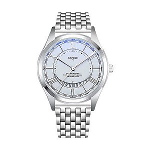 Relógio Masculino Yazole 410 Aço Inox Fundo Branco