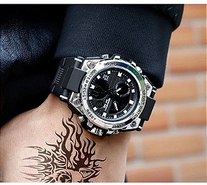 Relógio Masculino Digital Preto Prata Led À Prova D'água.