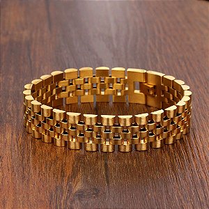 Pulseira de Aço Masculina Dourada Bracelete Banhado a Ouro 18K - Anéis -  Presentes - Cordões Masculinos - Pulseiras - Relógio Masculino - Relógio  Feminino - 4x Sem Juros - Frete Grátis