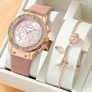Relógio Feminino Pulseira em Couro Ecológico