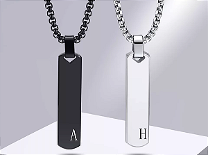 Corrente + Pingente Aço Inox Placa Personalizada