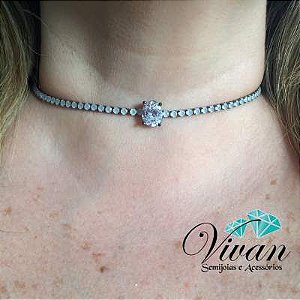 Choker zircônia semijoia