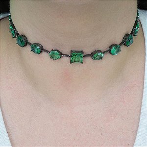 Colar Choker de luxo pedras geométricas em Turmalina