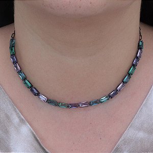 Colar gargantilha choker zircônia baguete Colorida