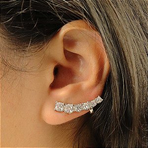 Ear cuff banhado em ródio com zircônia cristal redonda