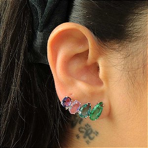 Ear Cuff de gotas coloridas semijoia de luxo