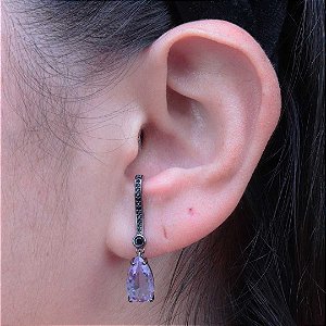 Ear Hook gota Ametista cravejado em zircônia ônix