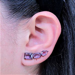 Brinco ear cuff zircônia ametista em ródio negro