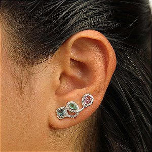 Ear Cuff Colorido contornado em zircônia cristal