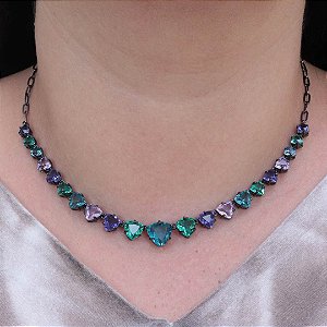 Colar choker gargantilha triangular zircônia colorida