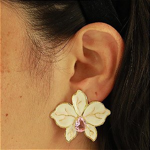 Brinco de flor esmaltado com gota Rosa