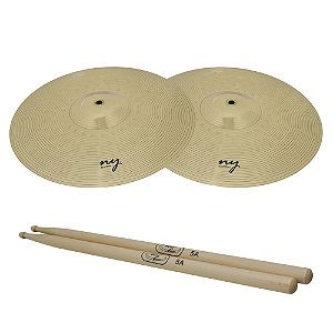 Par de Pratos Chimbal para Bateria 14" Liga de Latão + Baqueta 5A Maple New York