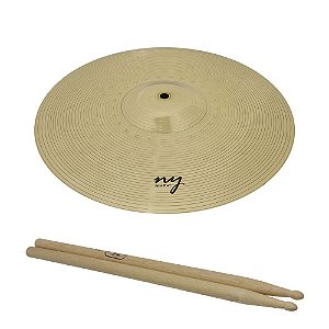 Prato de Ataque para Bateria 16" Liga de Latão + Baqueta 5A Hickory New York