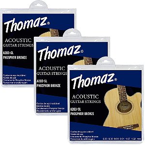 Kit 3 Encordoamentos Violão Aço 011 Phosphor Bronze 203SL Thomaz
