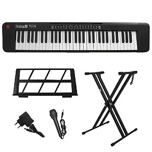 Kit Teclado Musical Portátil 61 Teclas Rhythmic 50 Preto com Suporte em X