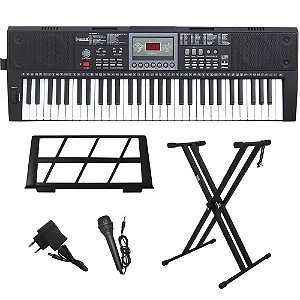 Kit Teclado Musical Portátil 61 Teclas Rhythmic 80 Bluetooth com Suporte em X