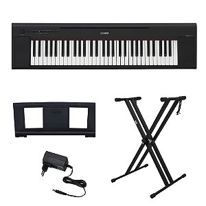 Kit Piano Digital NP 15B Piaggero Preto 61 Teclas com Fonte Bivolt Yamaha e Suporte em X