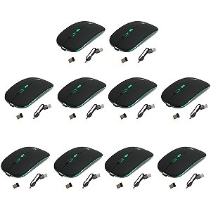 Kit 10 Mouses Sem Fio Recarregável Mega M185 com Led DPI Ajustável