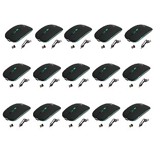Kit 15 Mouses Sem Fio Recarregável Mega M185 com Led DPI Ajustável