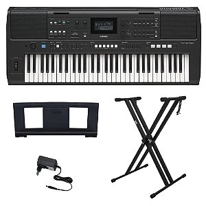 Kit Teclado Arranjador 61 Teclas Sensitivas PSR-E483 Yamaha com Suporte em X