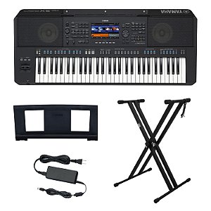 Kit Teclado Arranjador 61 Teclas PSR SX920 com Fonte Bivolt Yamaha e Suporte em X