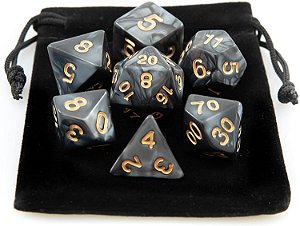 Dados Para Rpg Conj C/7 marmorizado preto com dourado