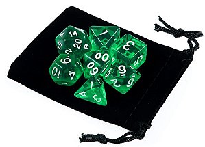 Dados Para Rpg Conj C/7 translúcido verde com branco