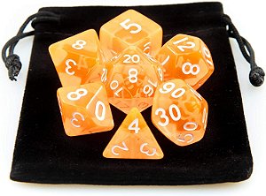 Dados Para Rpg Conj C/7 translúcido laranja com branco