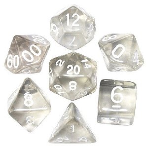Dados Para Rpg Conj C/7 translúcido branco com branco